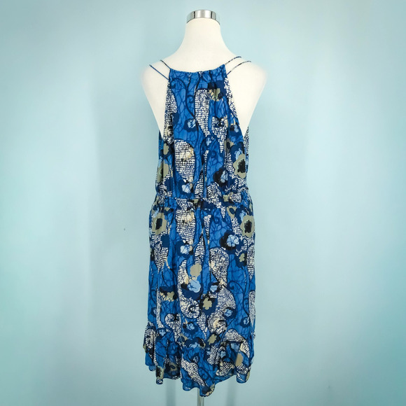 Banana Republic Size 14 Blue Print Cotton Silk Button Fit Flare Midi Dress - Picture 2 of 6